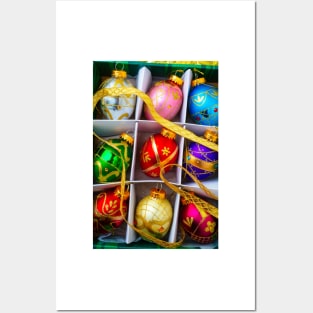 Gold Ribbon And Box Of Ornaments Posters and Art